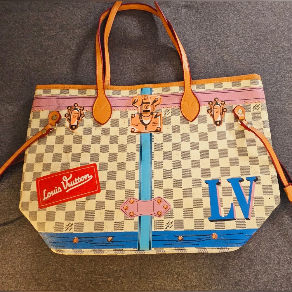 Genuine Louis Vuitton MM Neverfull Damier Azur